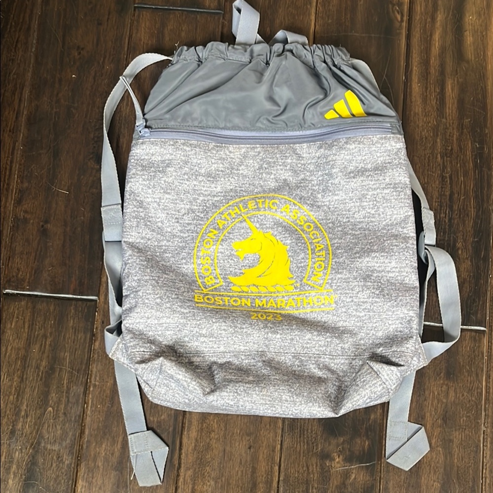 Gray Adidas Drawstring Bag with Yellow Logo